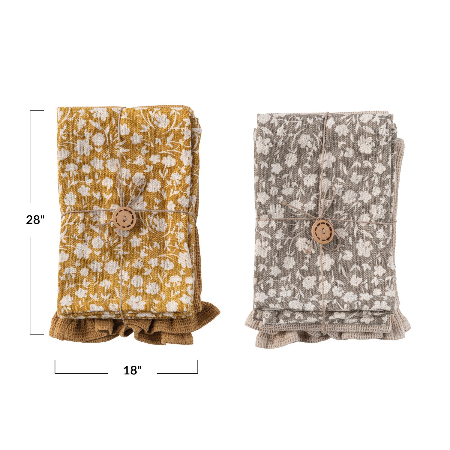 Cotton Slub Printed & Cotton Waffle Tea Towels - Set of 2