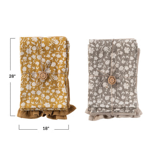 Cotton Slub Printed & Cotton Waffle Tea Towels - Set of 2