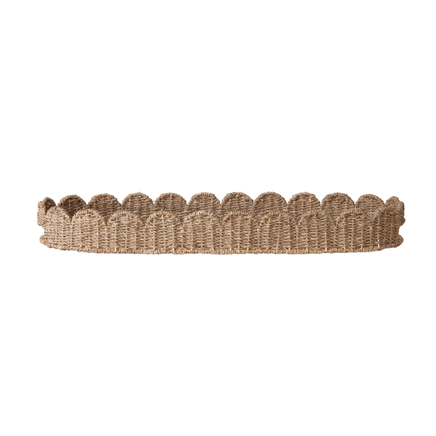 Decorative Hand-Woven Bankuan Scalloped Tray with Handles - Natural