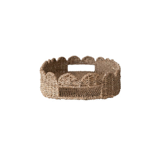 Decorative Hand-Woven Bankuan Scalloped Tray with Handles - Natural