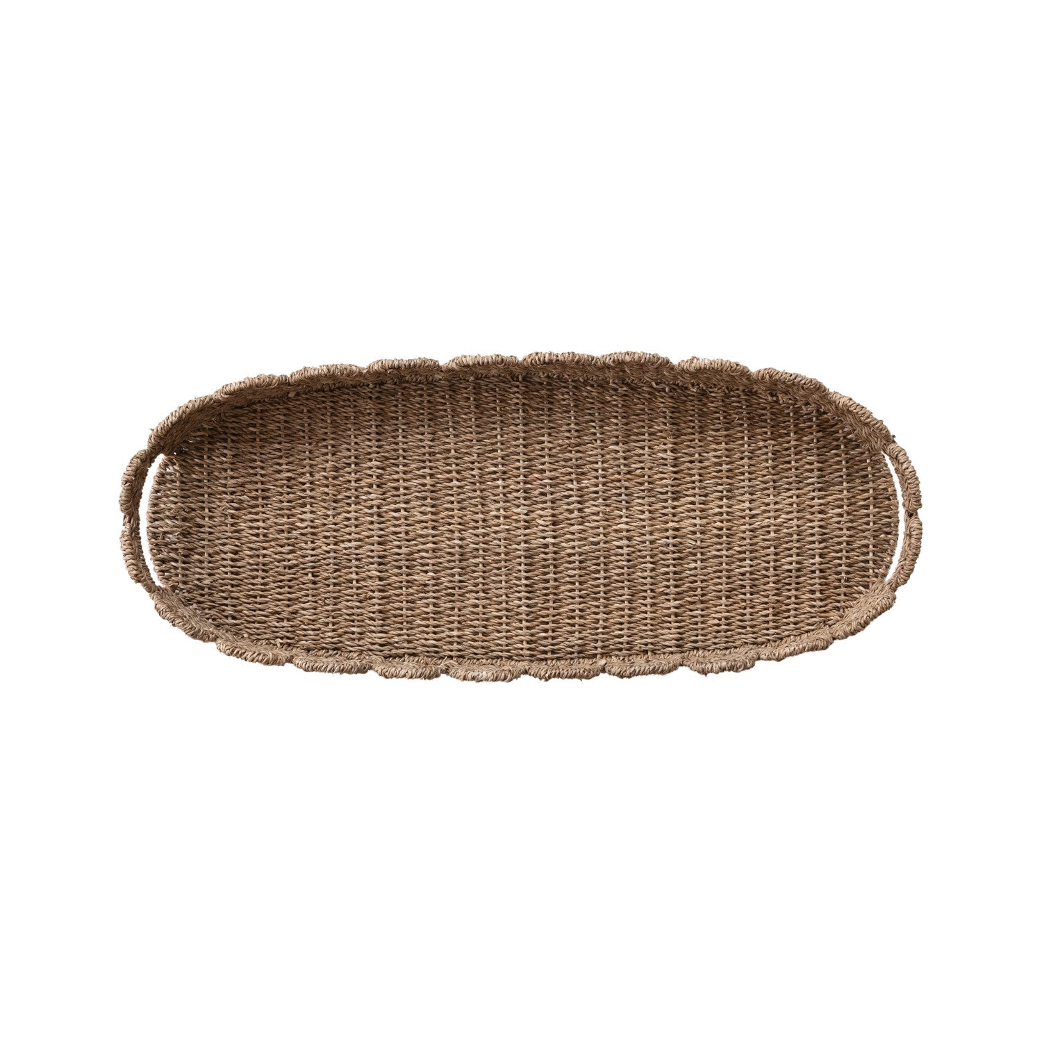 Decorative Hand-Woven Bankuan Scalloped Tray with Handles - Natural