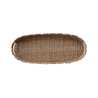 Decorative Hand-Woven Bankuan Scalloped Tray with Handles - Natural