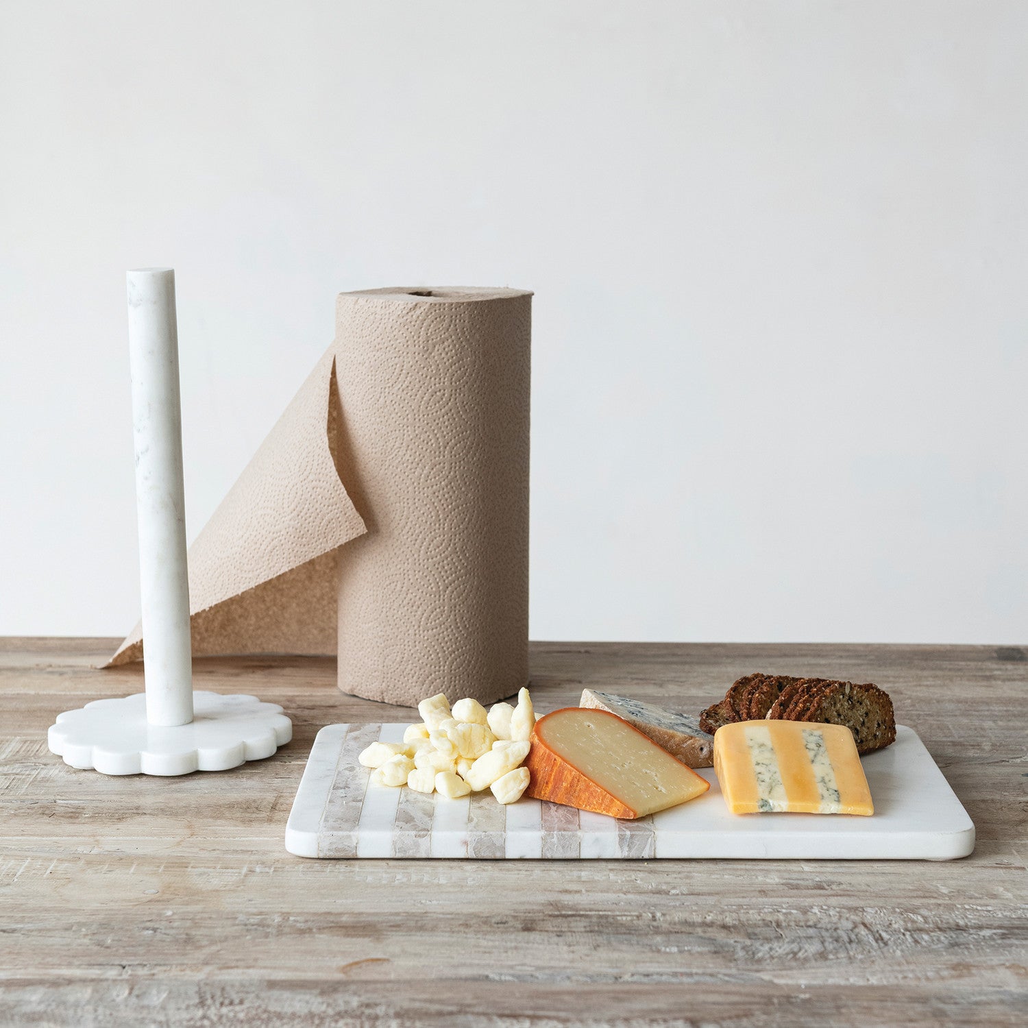 Marble Scalloped Paper Towel Holder - White