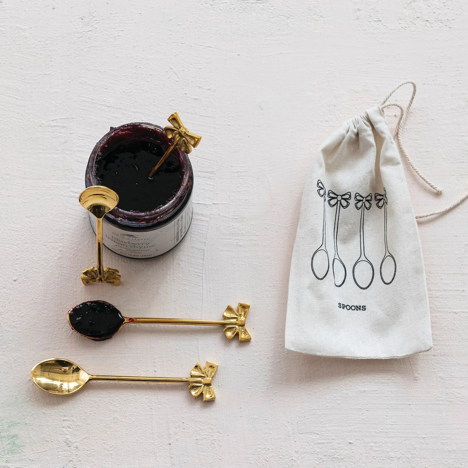Brass Spoons With Bow Shaped Handles - Set of 4
