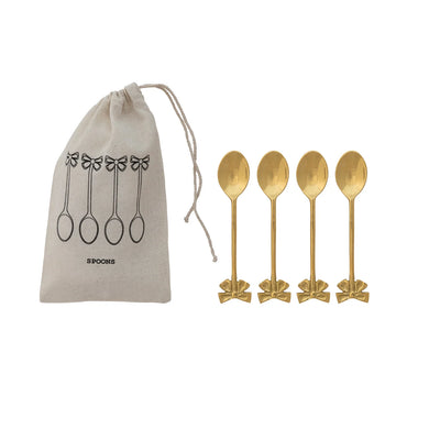 Brass Spoons With Bow Shaped Handles - Set of 4
