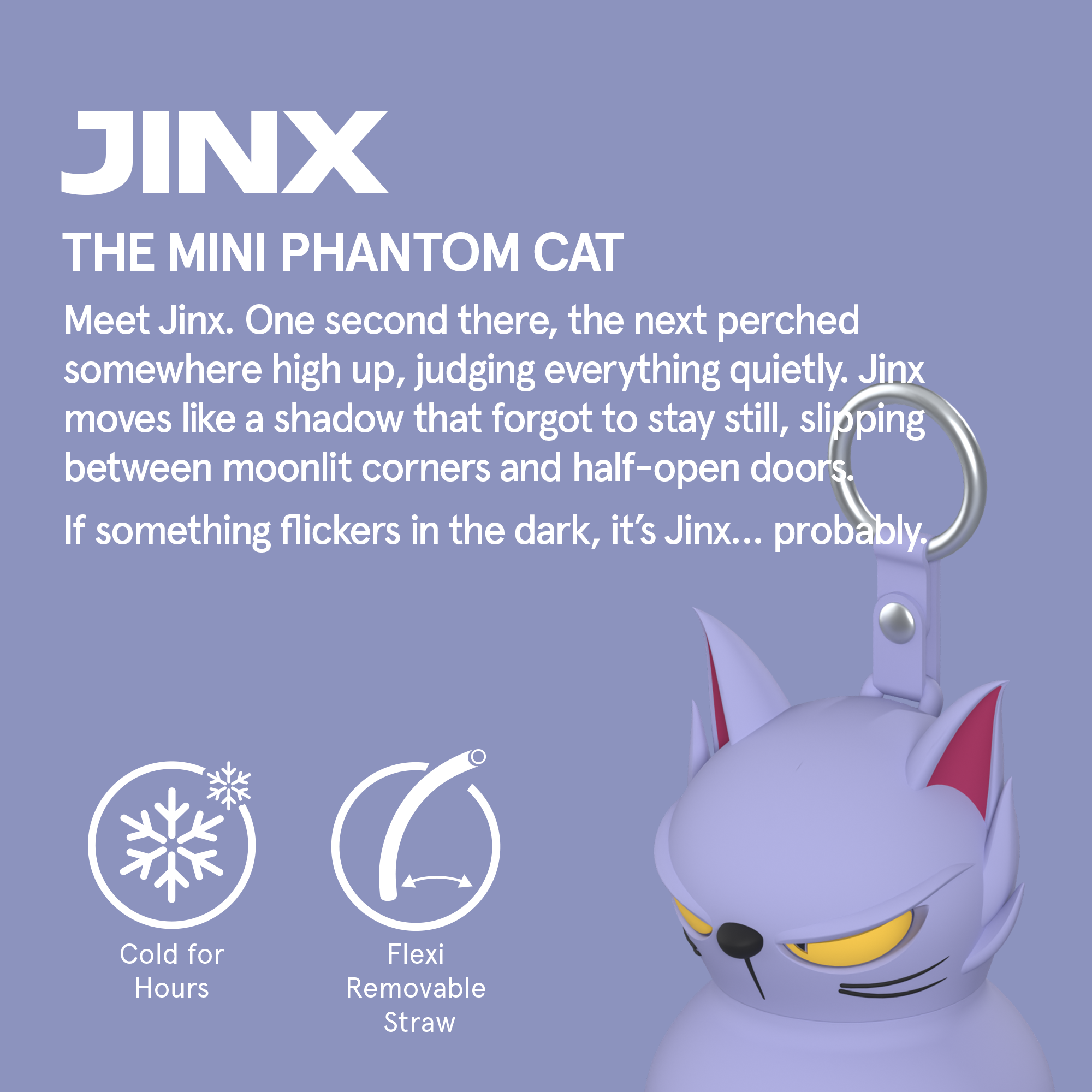 Asobu Spookies Mini Bestie Phantom Cat Water Bottle Bag Charm