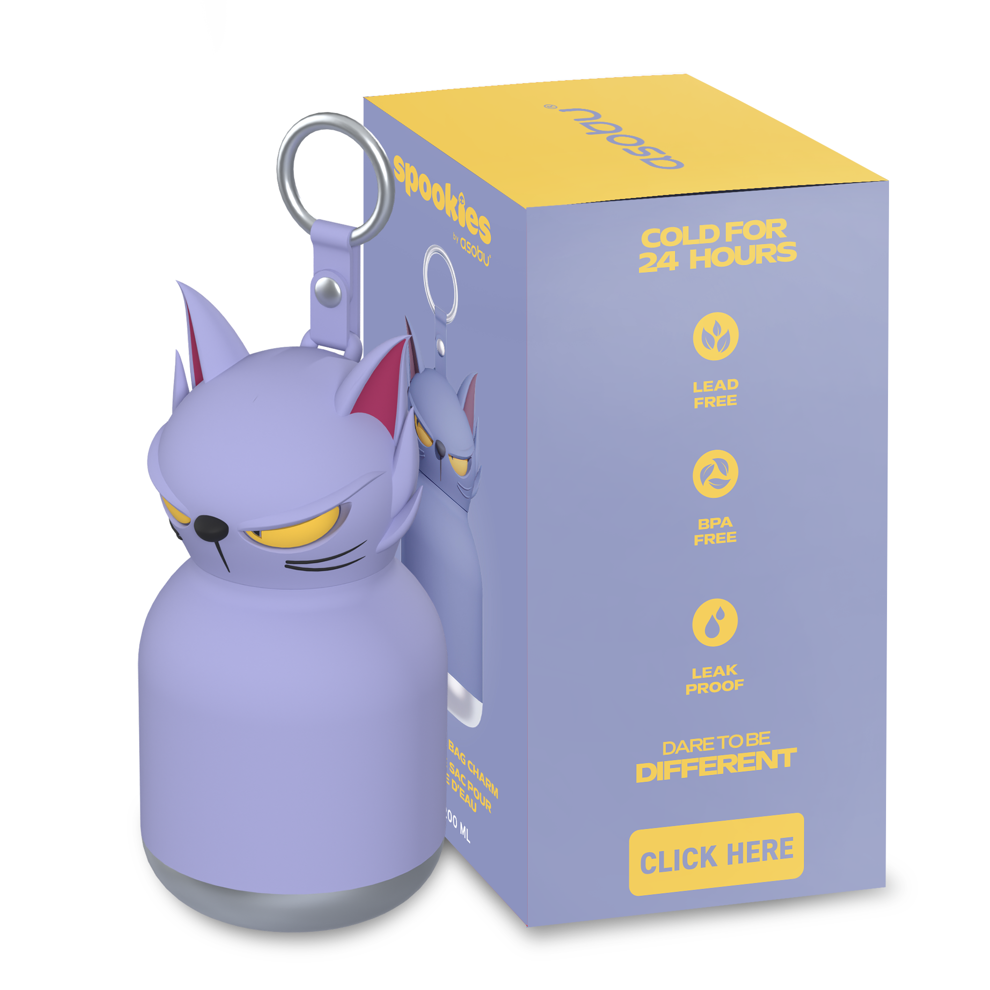 Asobu Spookies Mini Bestie Phantom Cat Water Bottle Bag Charm