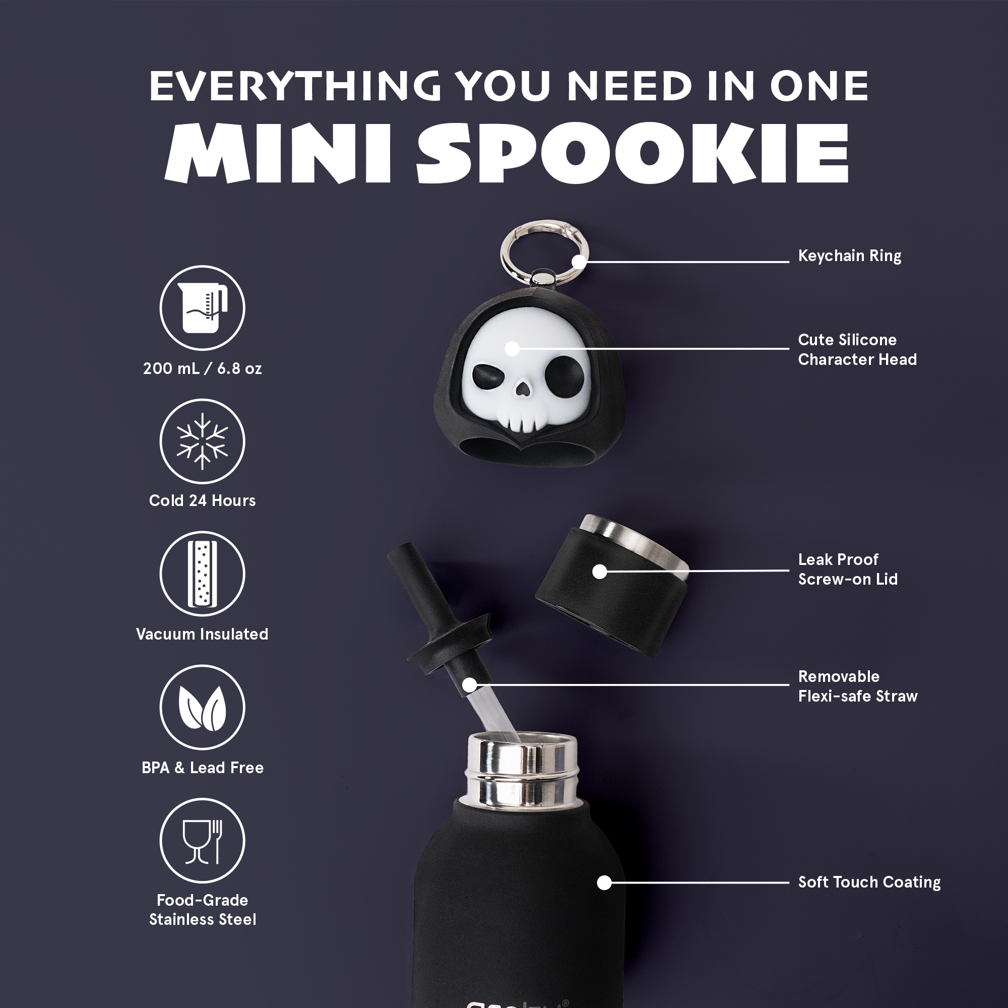 Asobu Spookies Mini Bestie Skeleton Water Bottle Bag Charm