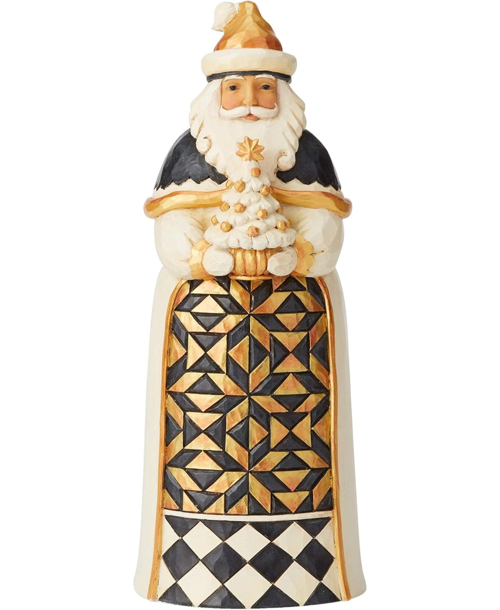 Jim Shore Black And Gold: Give From The Heart Santa With Tree