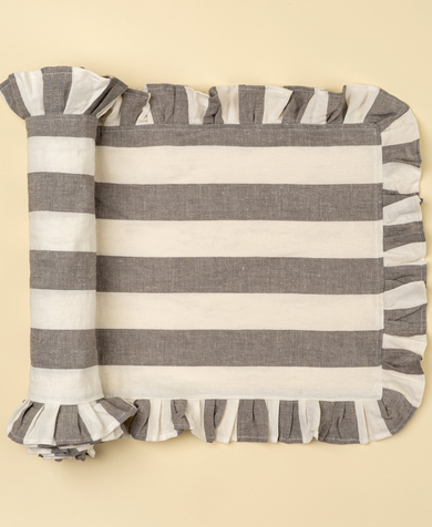 Ruffle Thick Stripe Table Runner - Grey