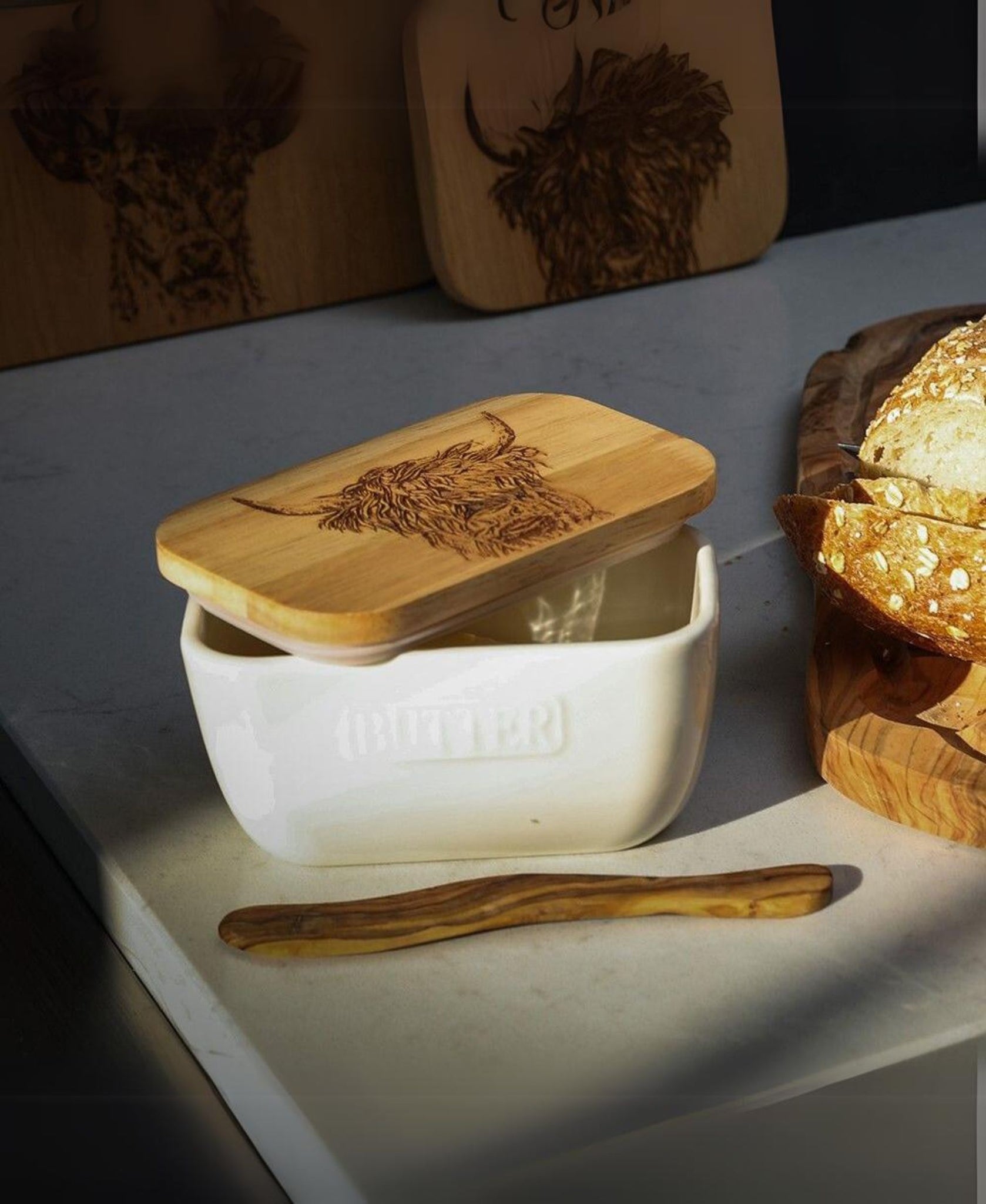 Highland Cow White Butter Dish