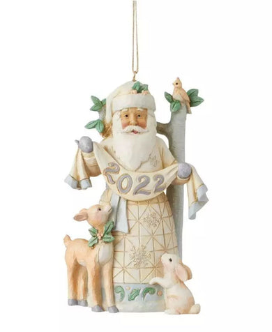 Jim Shore White Woodland: Dated 2022 Santa With Animals Ornament