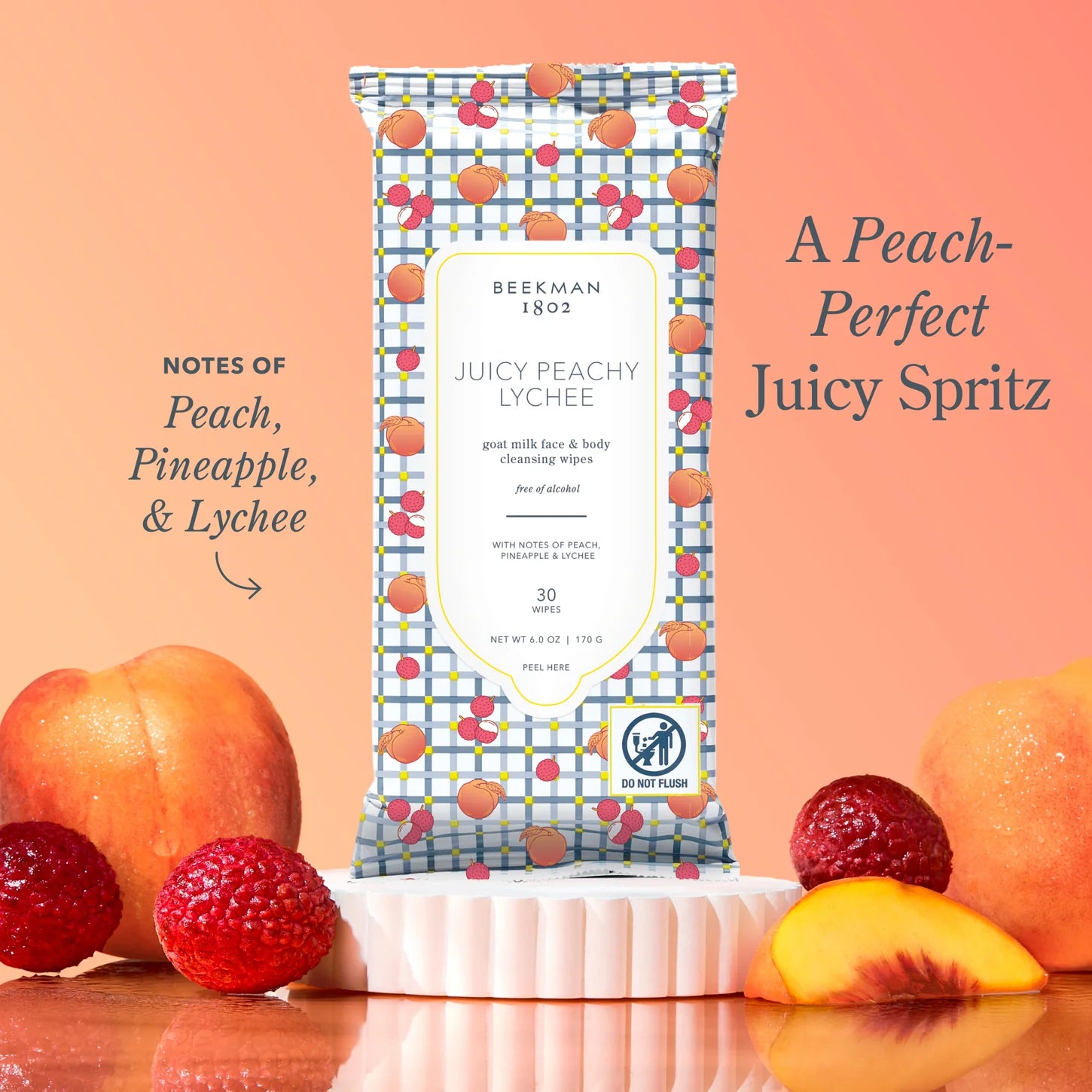 Beekman 1802 Juicy Peach Lychee Goat Milk Facial Cleansing Wipes
