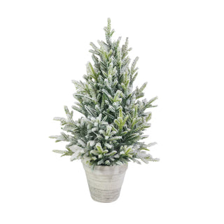 Flocked Tree In White Planter Large