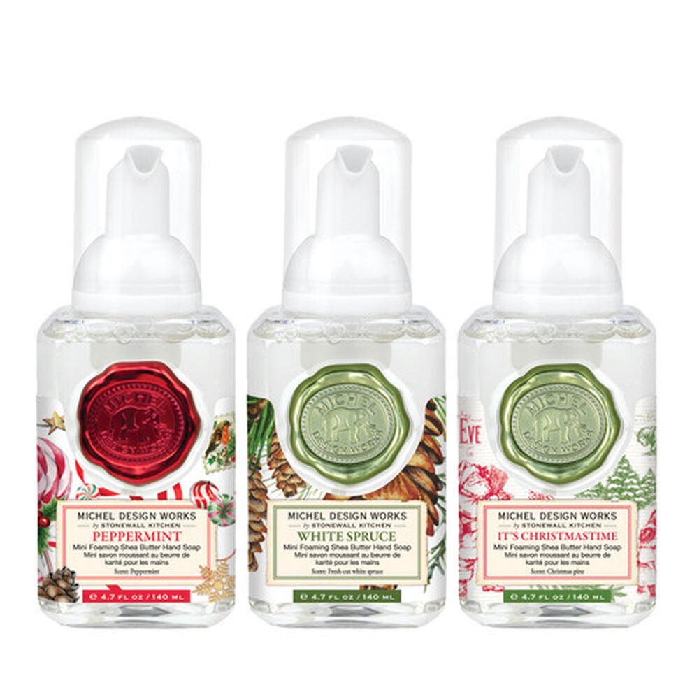 Michel Design Works Holiday Mini Foaming Hand Soap Set #25 (Peppermint, White Spruce, It's Christmastime)