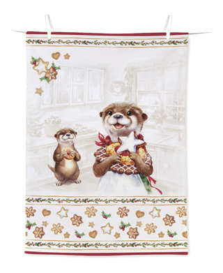 IHR Otter Family Baked Cream Fabric Tea Towel
