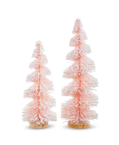 Pink Snowy Bottle Brush Christmas Trees -  Set of 2