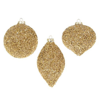 Champagne Beaded Ornaments - Set of 3