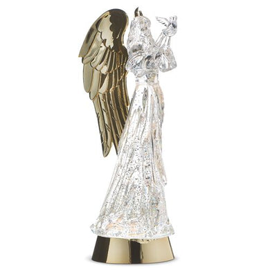 Lighted Angel with Dove and Gold Swirling Glitter