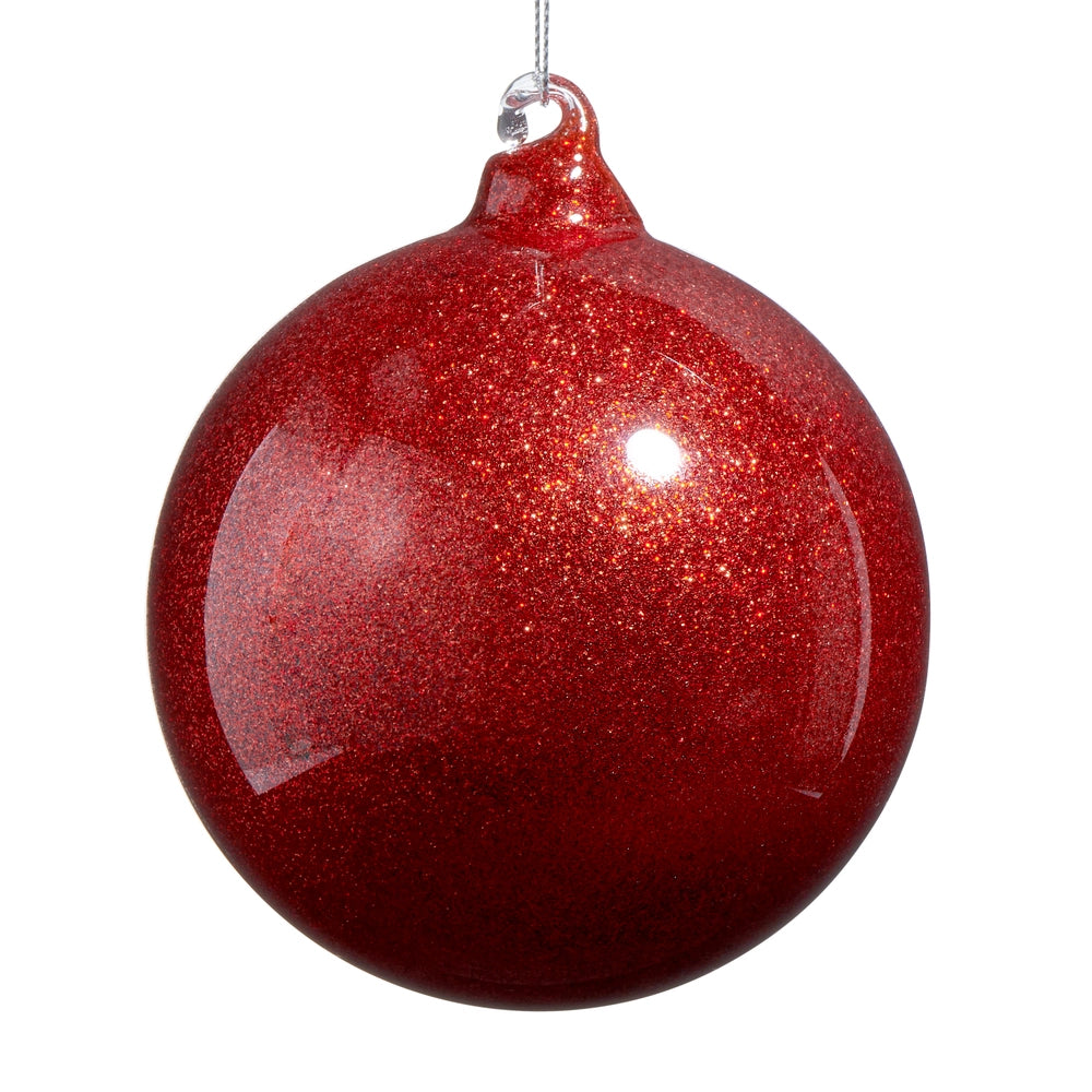 Red Glitter Green Glass Ornament