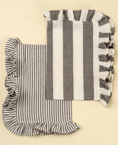 Ruffle Stripe Tea Towels Set of 2 - Grey