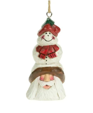 Cottage Carvings Snowman Tall Hat Santa Ornament