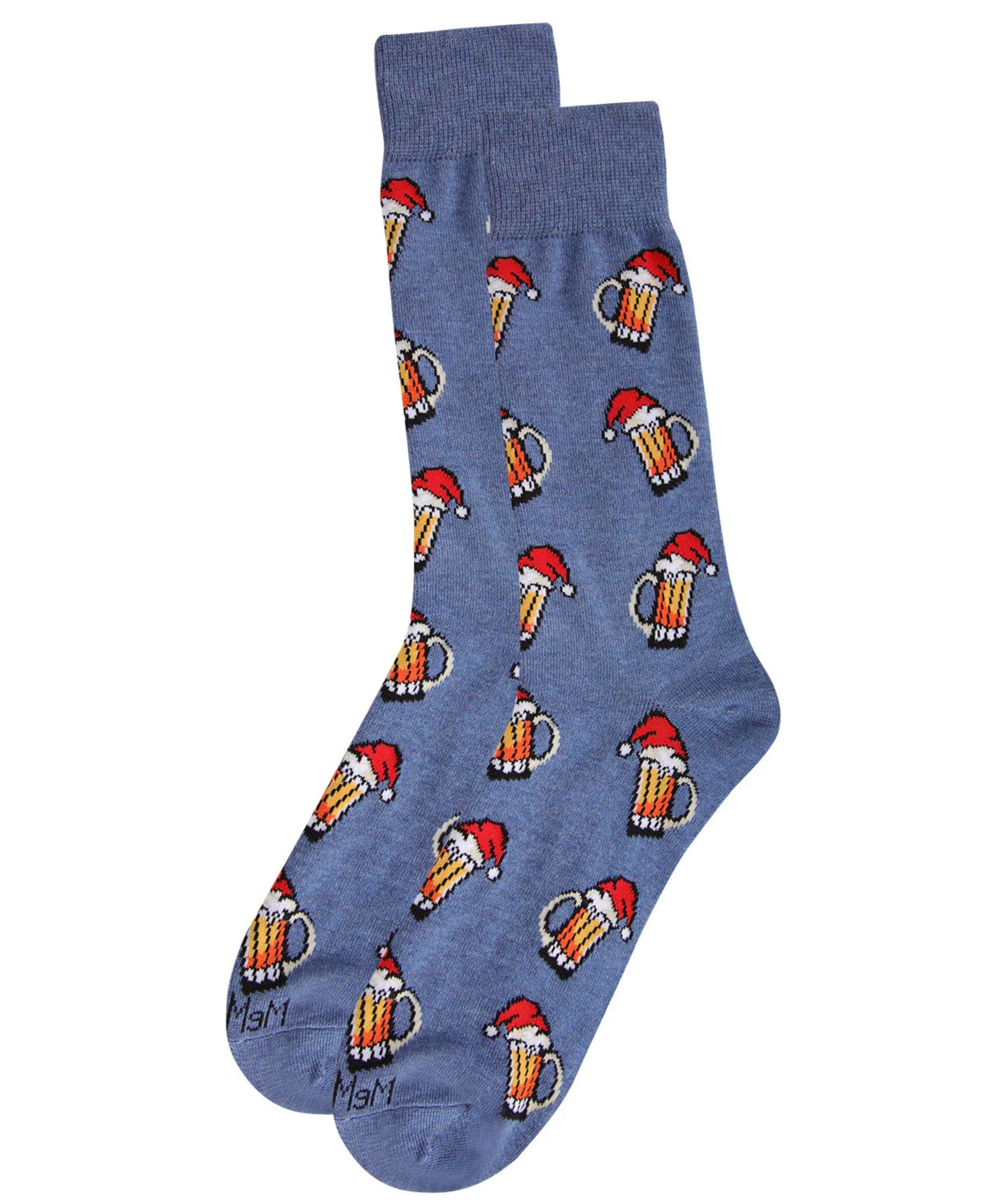 Men's Festive Santa Hat Beer Mug Novelty Crew Socks