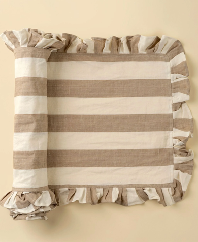 Ruffle Thick Stripe Table Runner - Beige