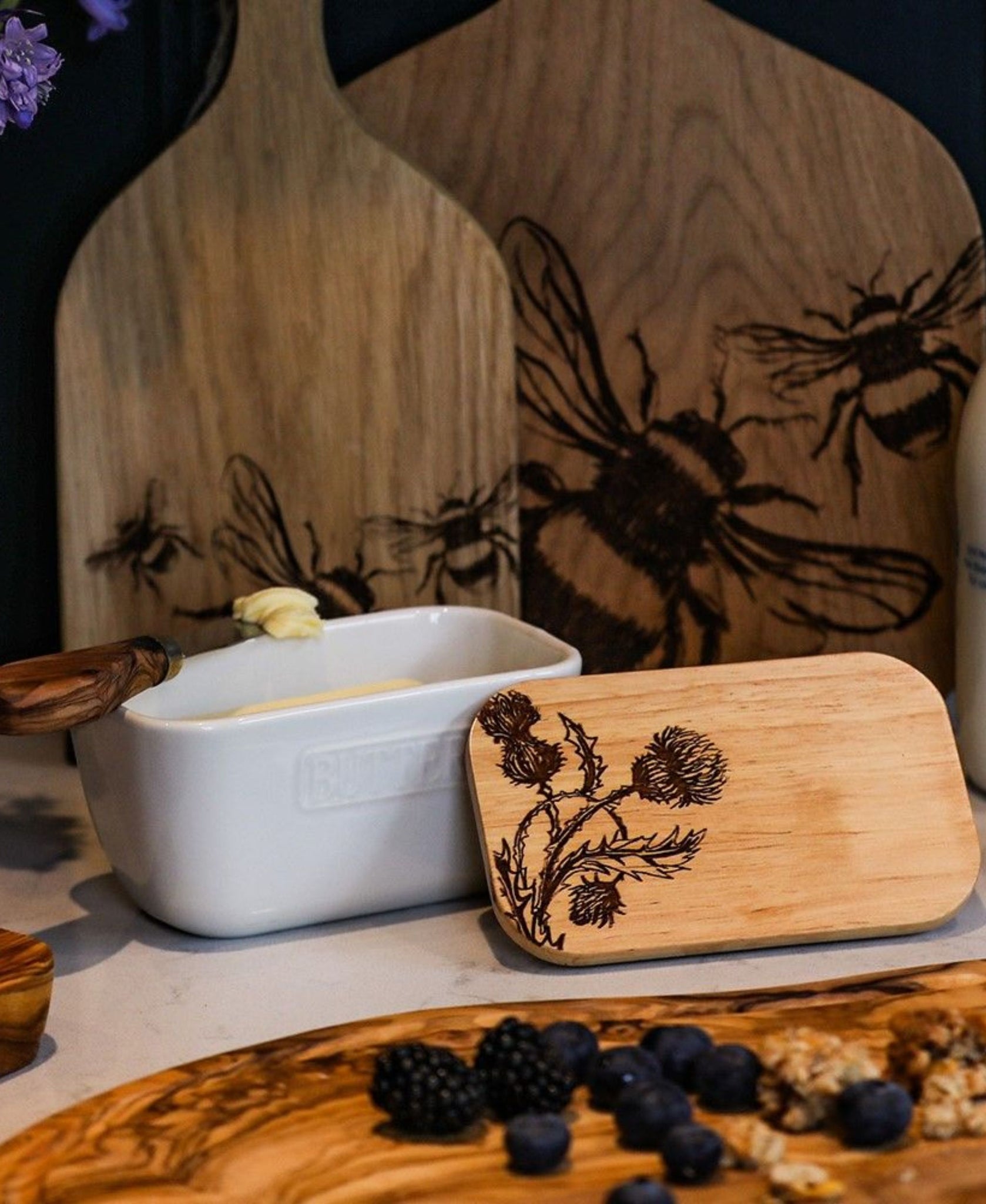 Thistle Trio White Butter Dish