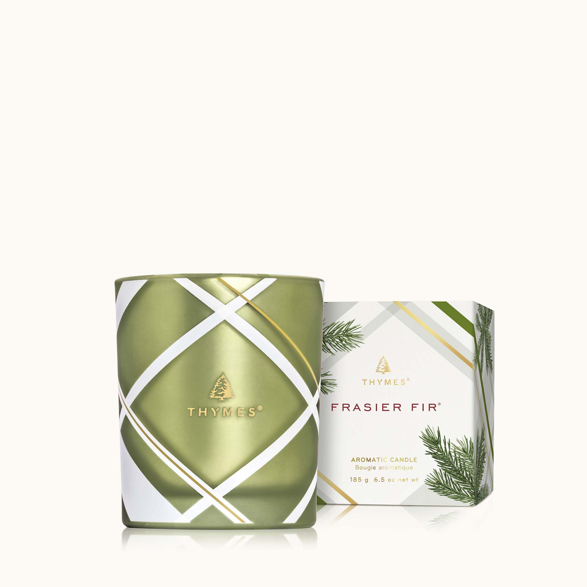 Thymes Frasier Fir Frosted Plaid Poured Candle 6.5oz