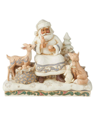 Jim Shore White Woodland Santa Sitting with Animals Figurine