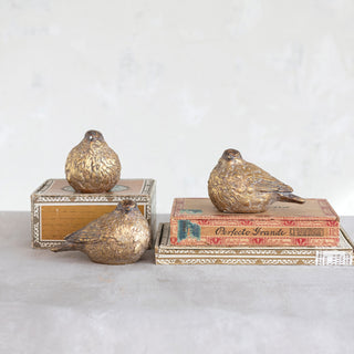Resin Distressed Gold Bird Figurine
