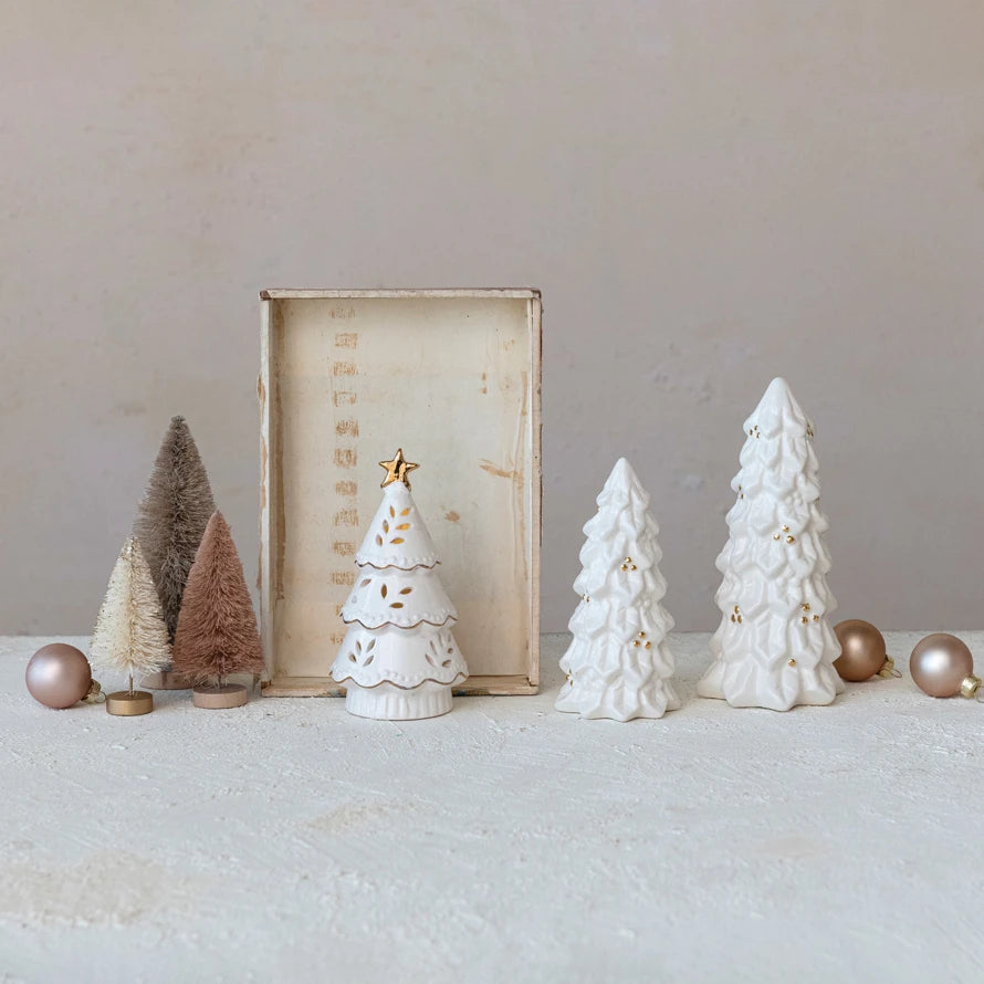 Stoneware Christmas Trees With 1 LED