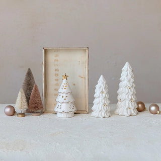 Stoneware Christmas Trees With 1 LED
