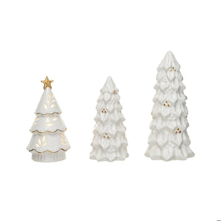 Stoneware Christmas Trees With 1 LED