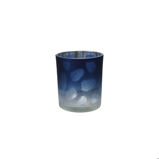 Laser Etched Glass Medium Tealight/Votive Holder with Pinecones, Blue