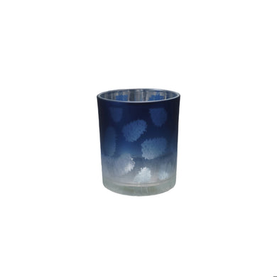 Laser Etched Glass Medium Tealight/Votive Holder with Pinecones, Blue