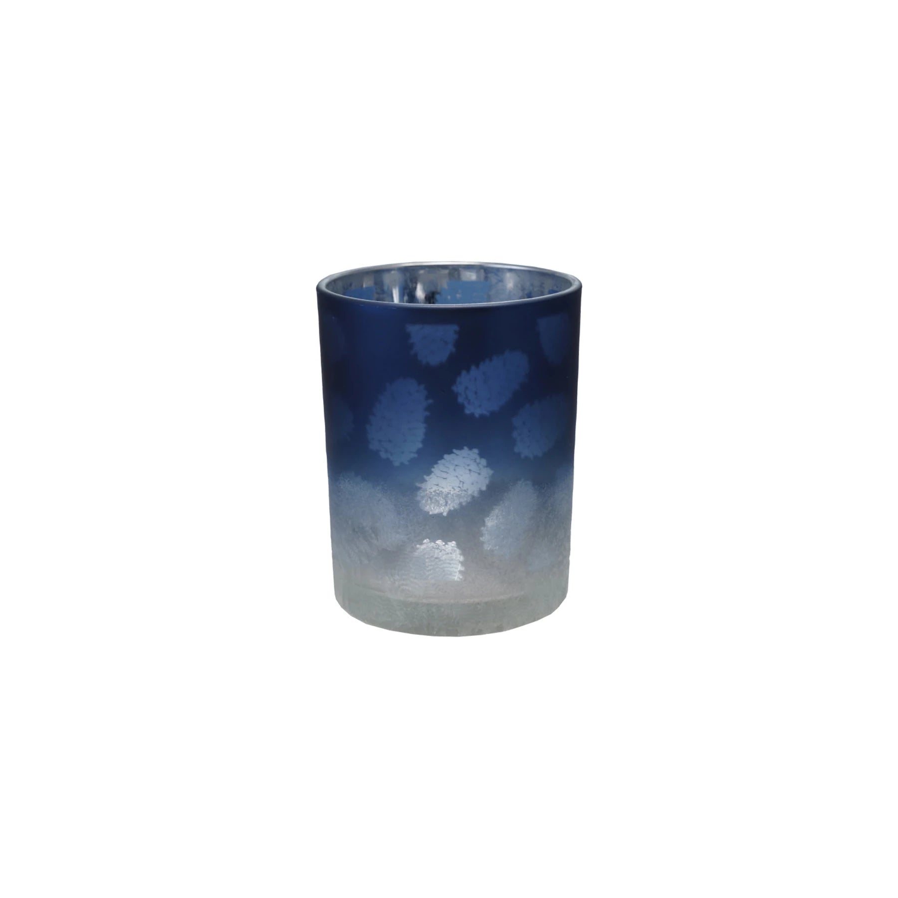 Laser Etched Glass Large Tealight/Votive Holder with Pinecones, Blue