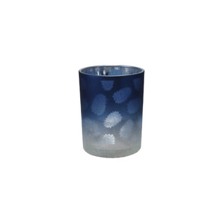 Laser Etched Glass Large Tealight/Votive Holder with Pinecones, Blue