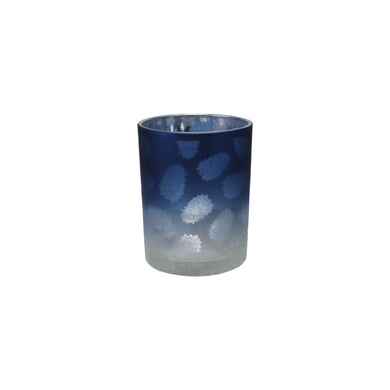 Laser Etched Glass Large Tealight/Votive Holder with Pinecones, Blue