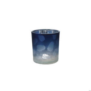 Laser Etched Glass Small Tealight/Votive Holder with Pinecones, Blue