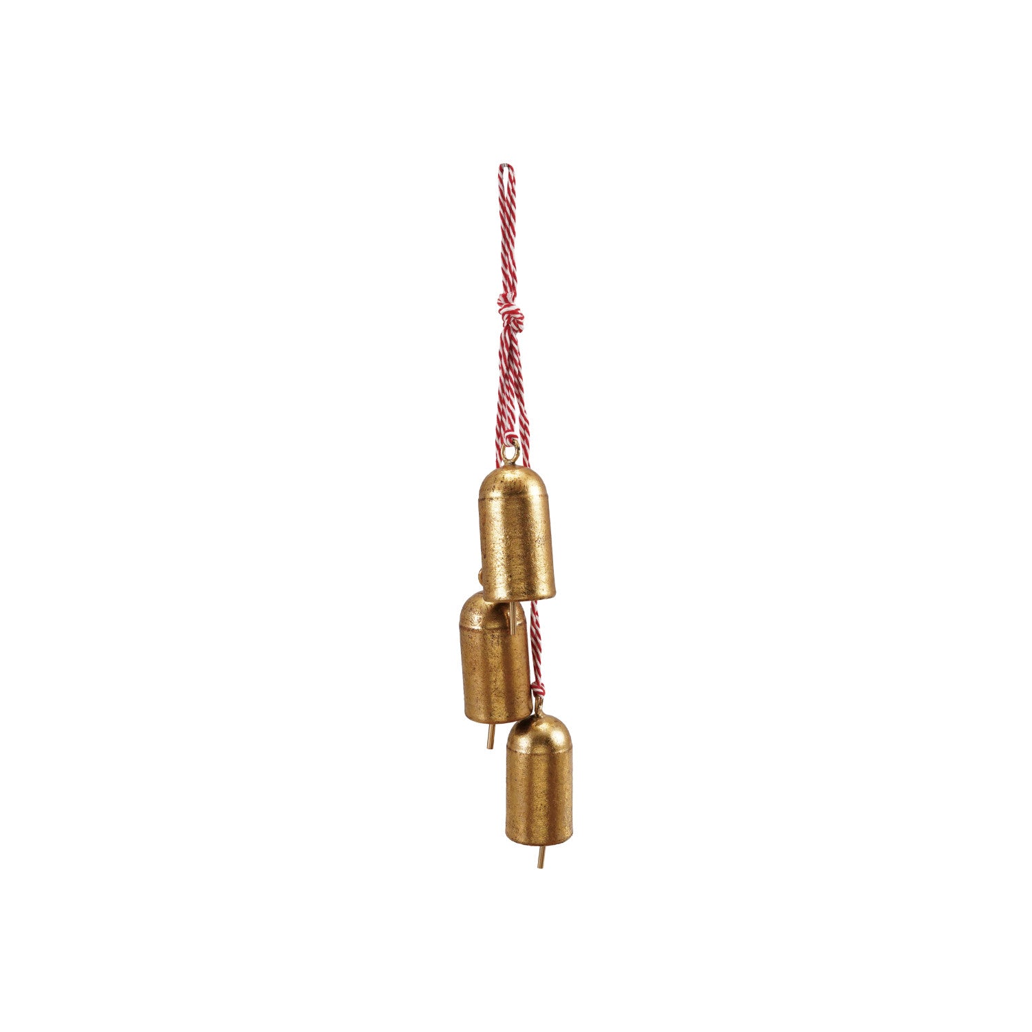 Hanging Metal Bells With Red & White Cord Hanger - Gold Finish