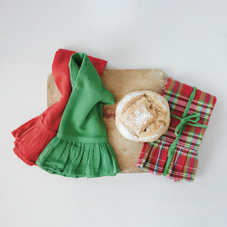 Woven Cotton Waffle Weave Tea Towel With Ruffle