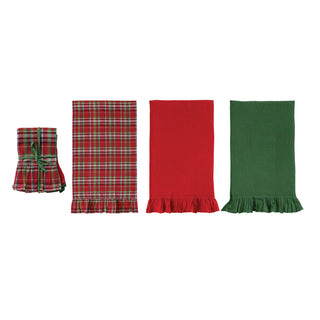 Woven Cotton Waffle Weave Tea Towel With Ruffle