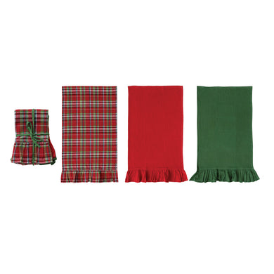 Woven Cotton Waffle Weave Tea Towel With Ruffle