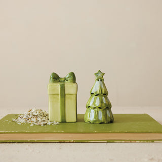 Hand-Painted Stoneware Gift & Tree Salt & Pepper Shakers