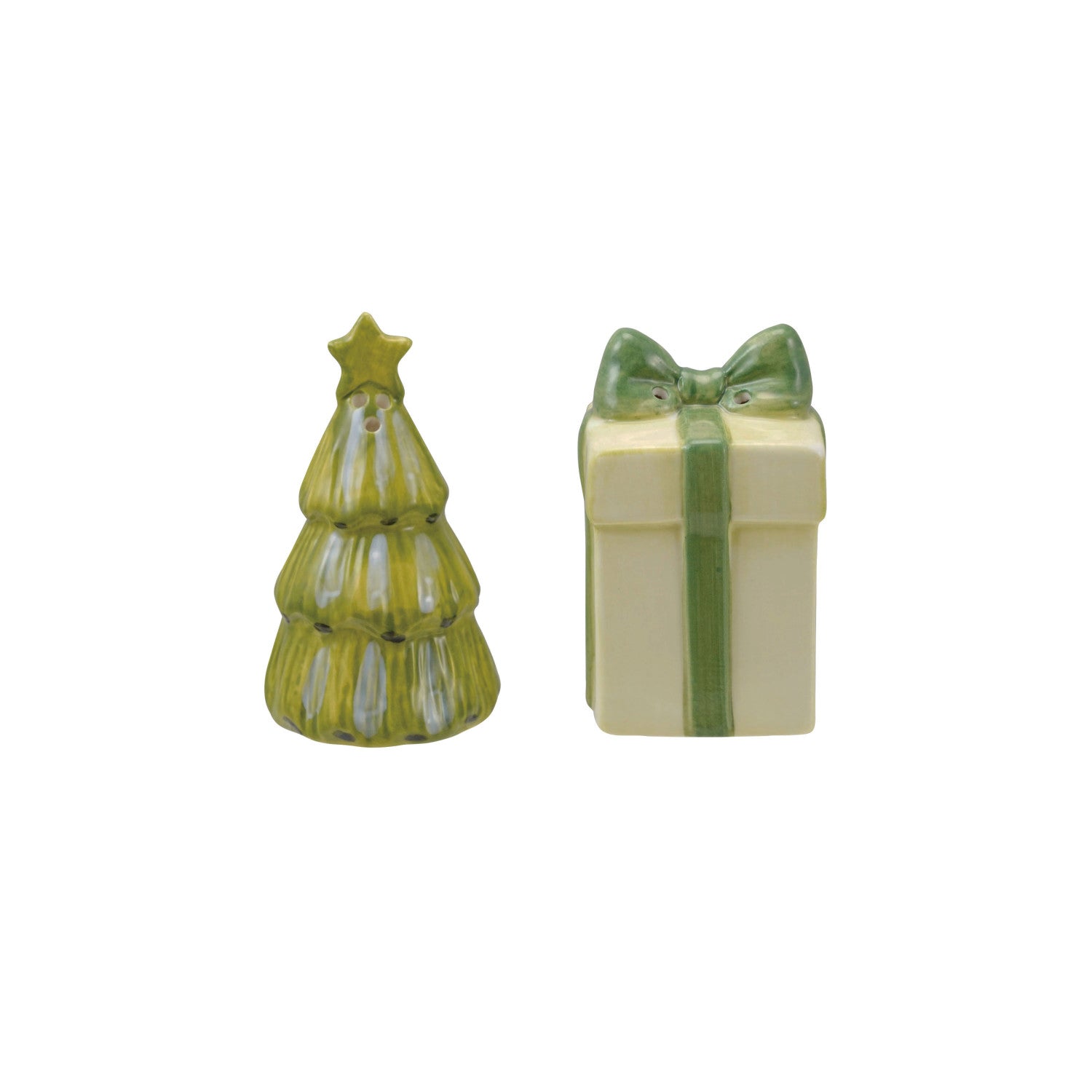 Hand-Painted Stoneware Gift & Tree Salt & Pepper Shakers
