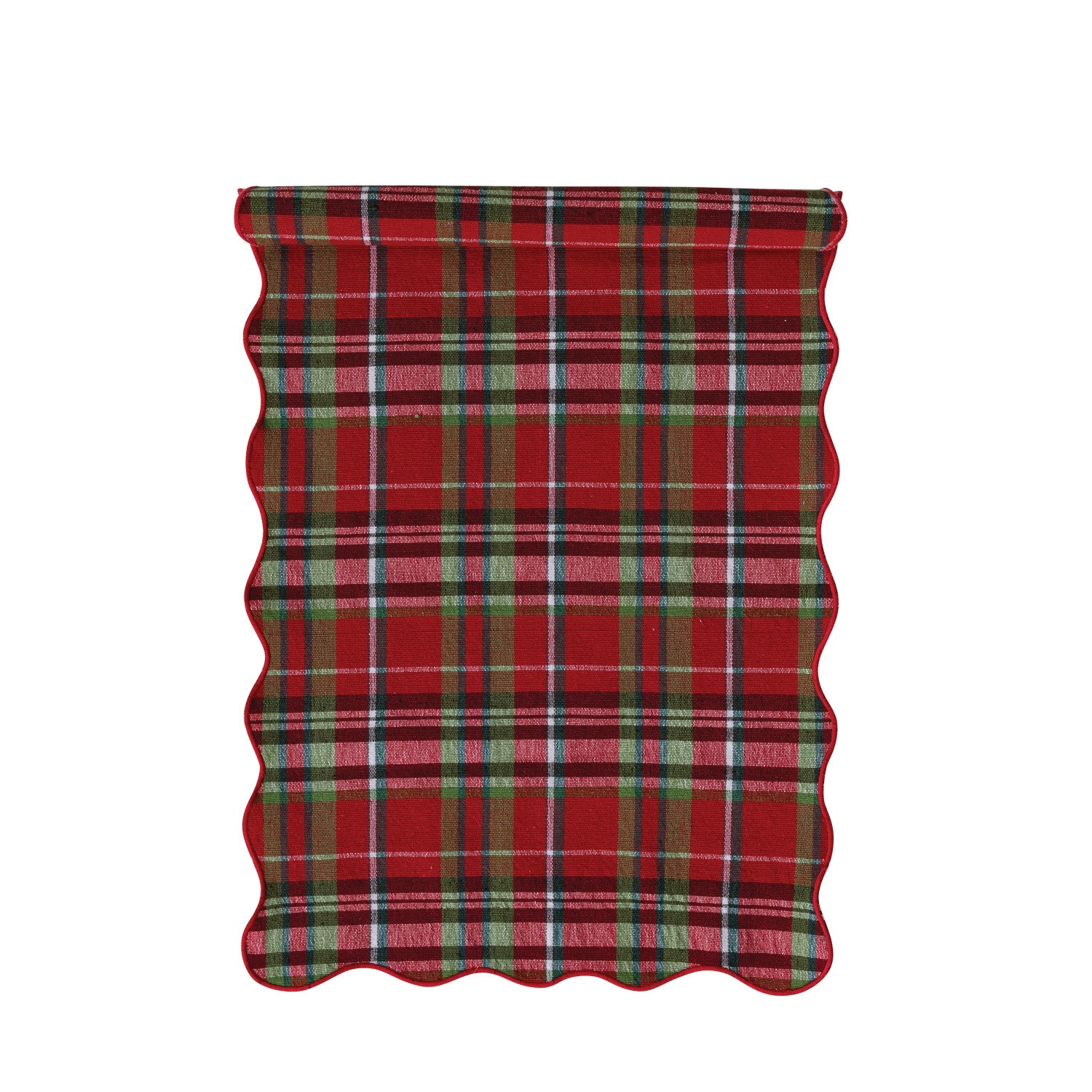 Cotton Scalloped Table Runner With Tartan Plaid Pattern
