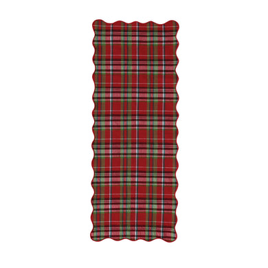 Cotton Scalloped Table Runner With Tartan Plaid Pattern