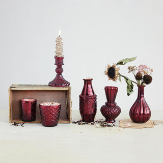 Embossed Mercury Glass Tealight/Votive Candle Holder -Burgundy